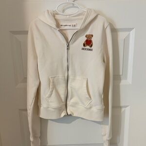 Abercrombie & Fitch Kids Cream Zip-Up Hoodie with Bear